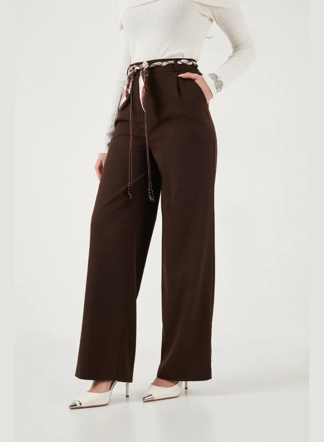 ليلا بنطلون نسائي ليلا بقصة مستقيمة وخصر مرتفع مع وشاح حزام